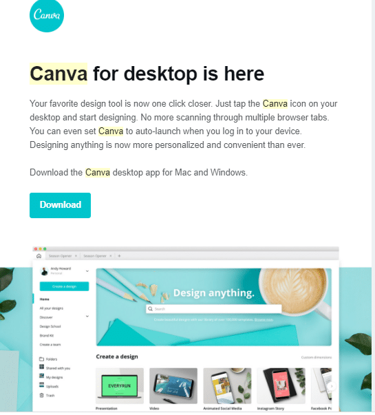 Canva product updates email