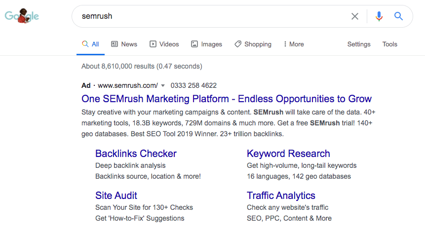 Branded search ad example