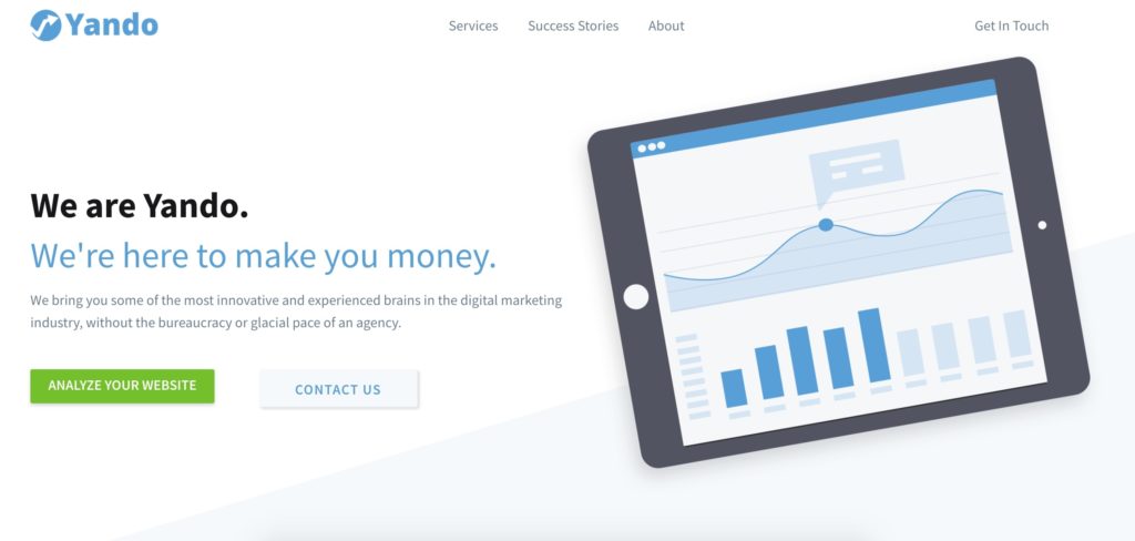 Yando B2B SEO homepage