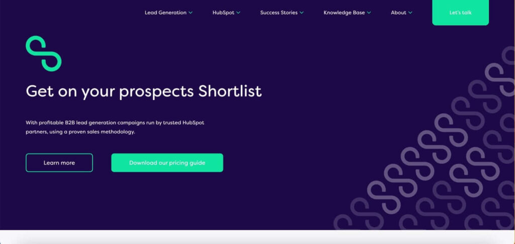 Screenshot of Shortlist Marketing's website homepage
