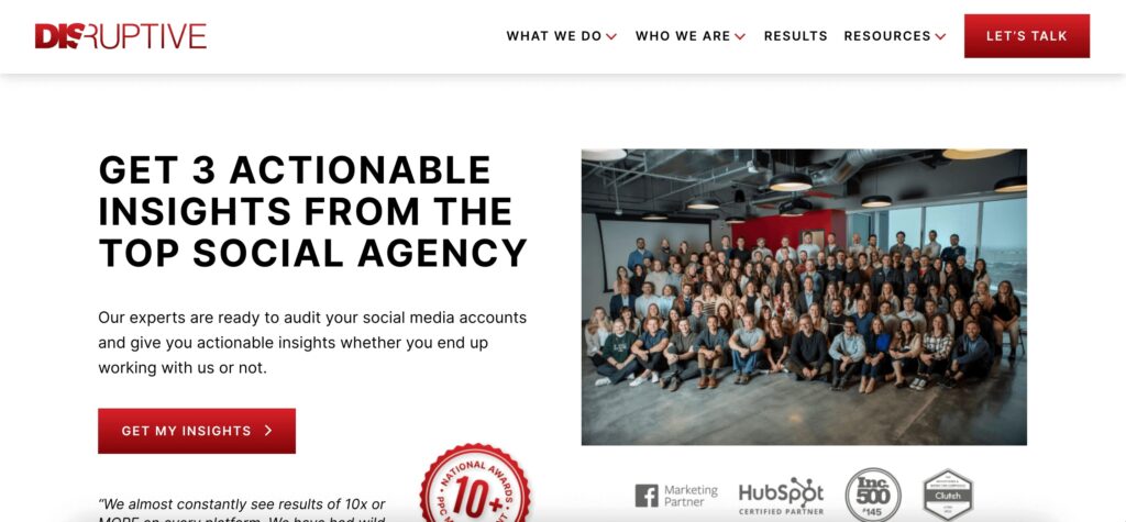 Screenshot of Disruptive Advertising's website