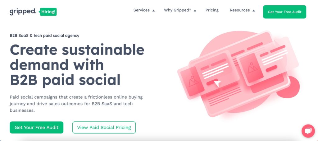 Screenshot of Gripped's paid social services website page