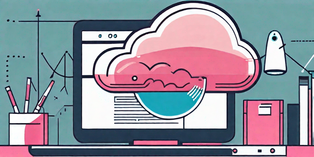 A cloud symbolizing saas (software as a service) with a magnifying glass hovering over it