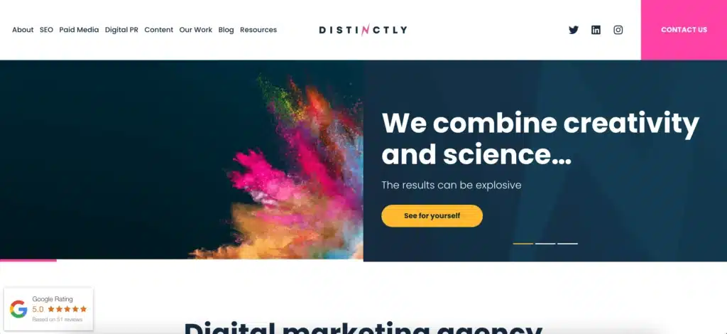 Distinctly's website homepage
