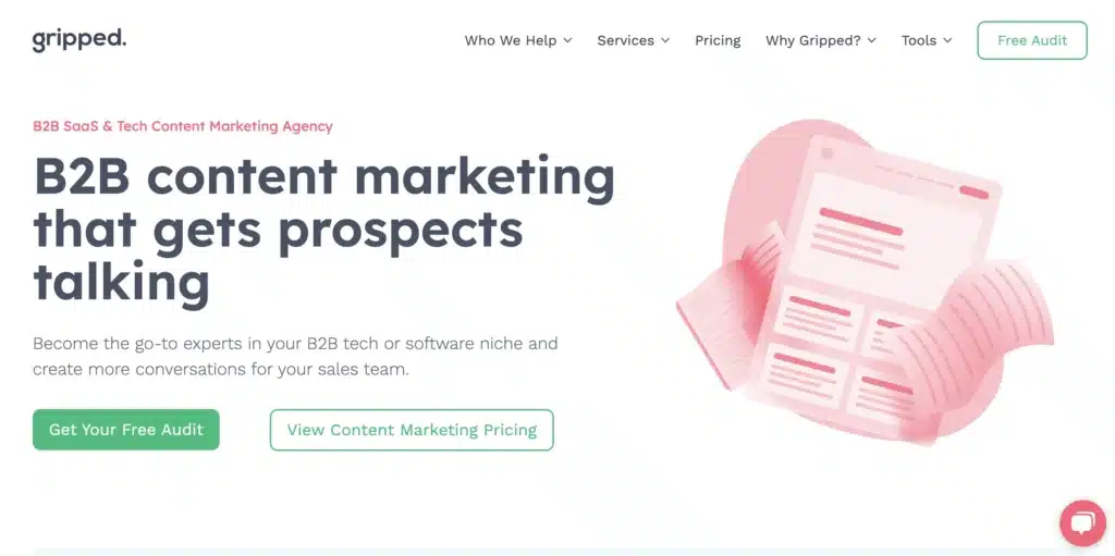 Gripped's B2B content marketing agency website page