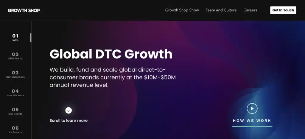 Growth Shop's website homepage
