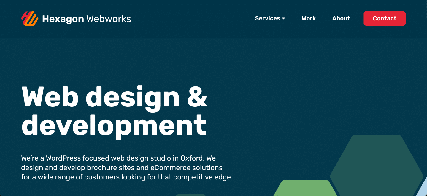 Screenshot of Hexagon Webworks homepage.